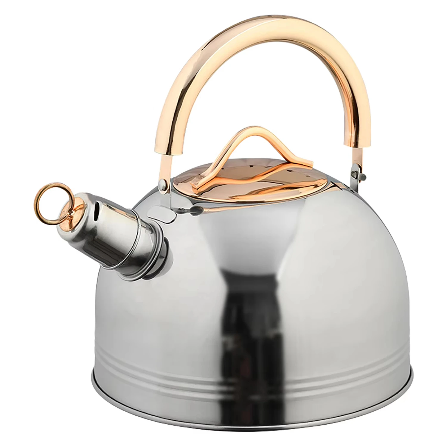 Stainless Steel 3L Whistling Kettle with Golden Handle for Gas Stove