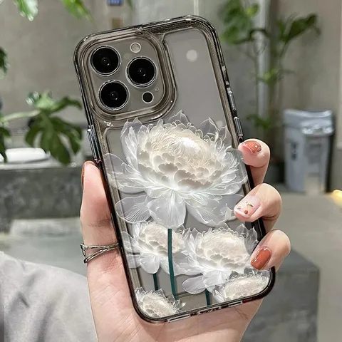 Прозрачный чехол для телефона с цветком лотоса для iPhone 16 Pro, чехол для iPhone 15 11 13 12 14 Pro Max XR 16e XS 8 7 Plus SE2, противоударный чехол