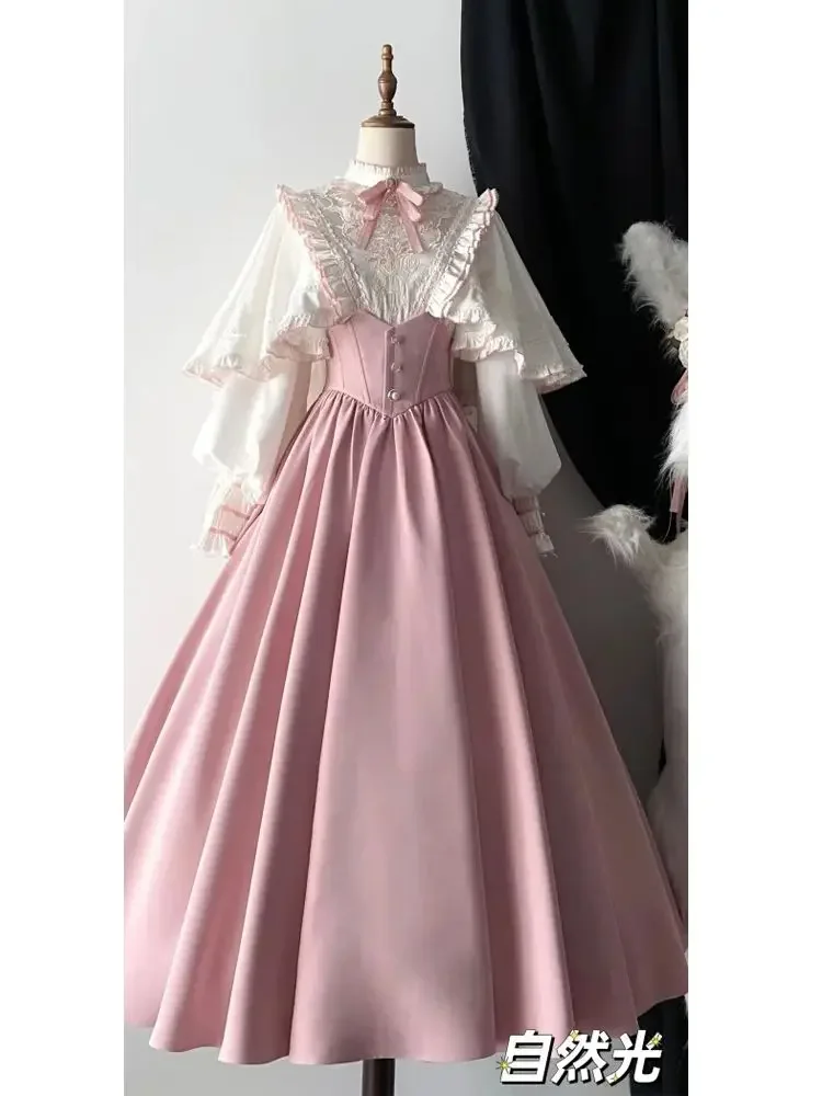 اليابان الأوروبية الرجعية أنيقة لوليتا فستان الربيع الدانتيل تنورة عالية الخصر سليم سيدة سليم البدلة 2025 رائجة البيع