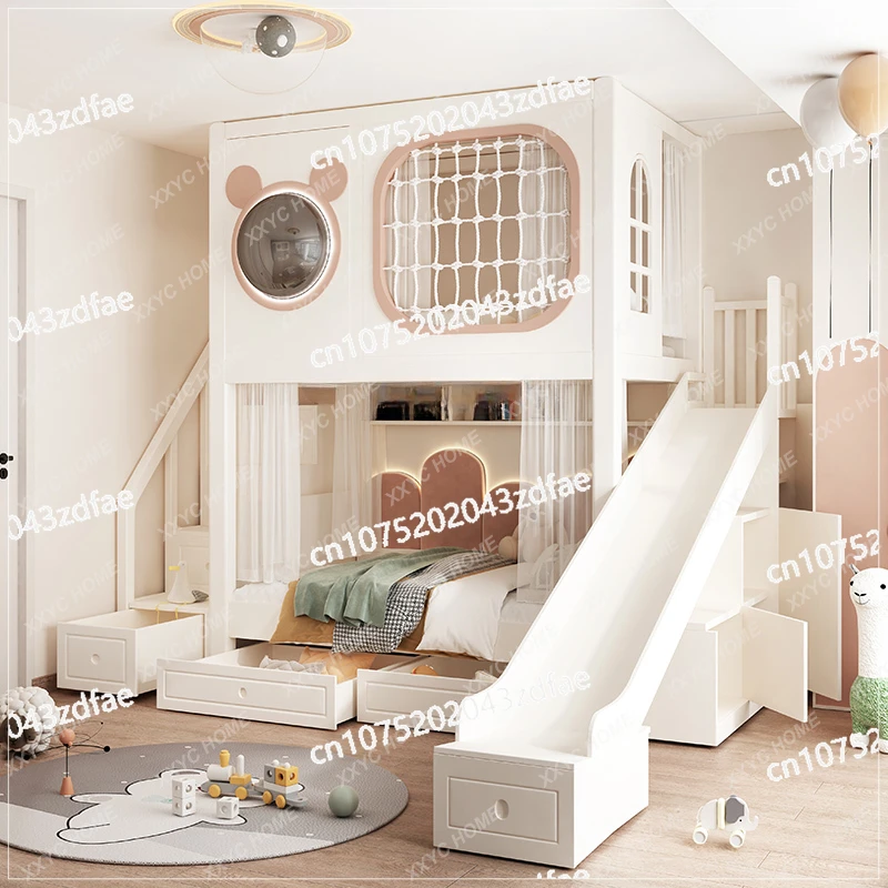 Two-layer Combined Bunk Beds for Boys and Girls, Raised Upper and Lower Combined Wooden Beds, Bunk Beds