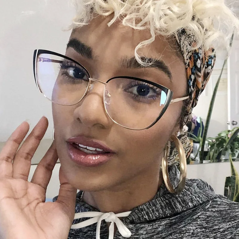 خمر عين القط مكافحة الضوء الأزرق نظارات معدنية إطار نظارات الكمبيوتر البصرية النساء موضة Cateye نظارات النظارات UV400