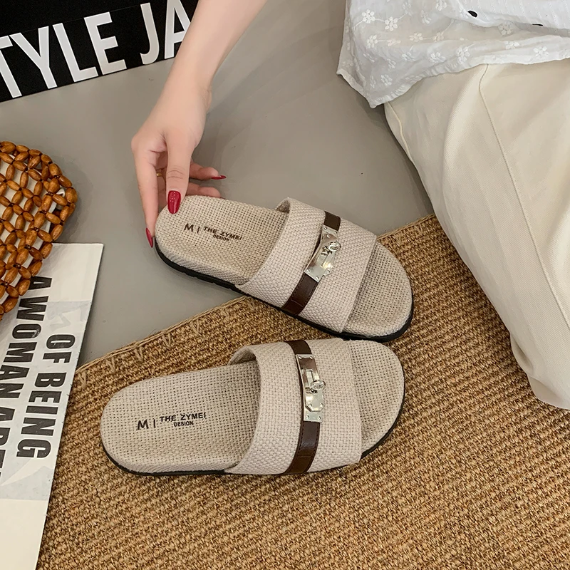 Minimal solid open toe sandals women's flat soft slides versatile fashion slippers for relaxing at home and street shopping