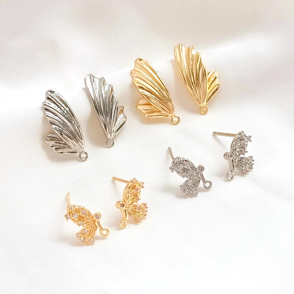 14K Gold Package Butterfly Wing Shaped Earrings with Hanging Rings DIY Jewelry Making Semi-finished Products Accessories