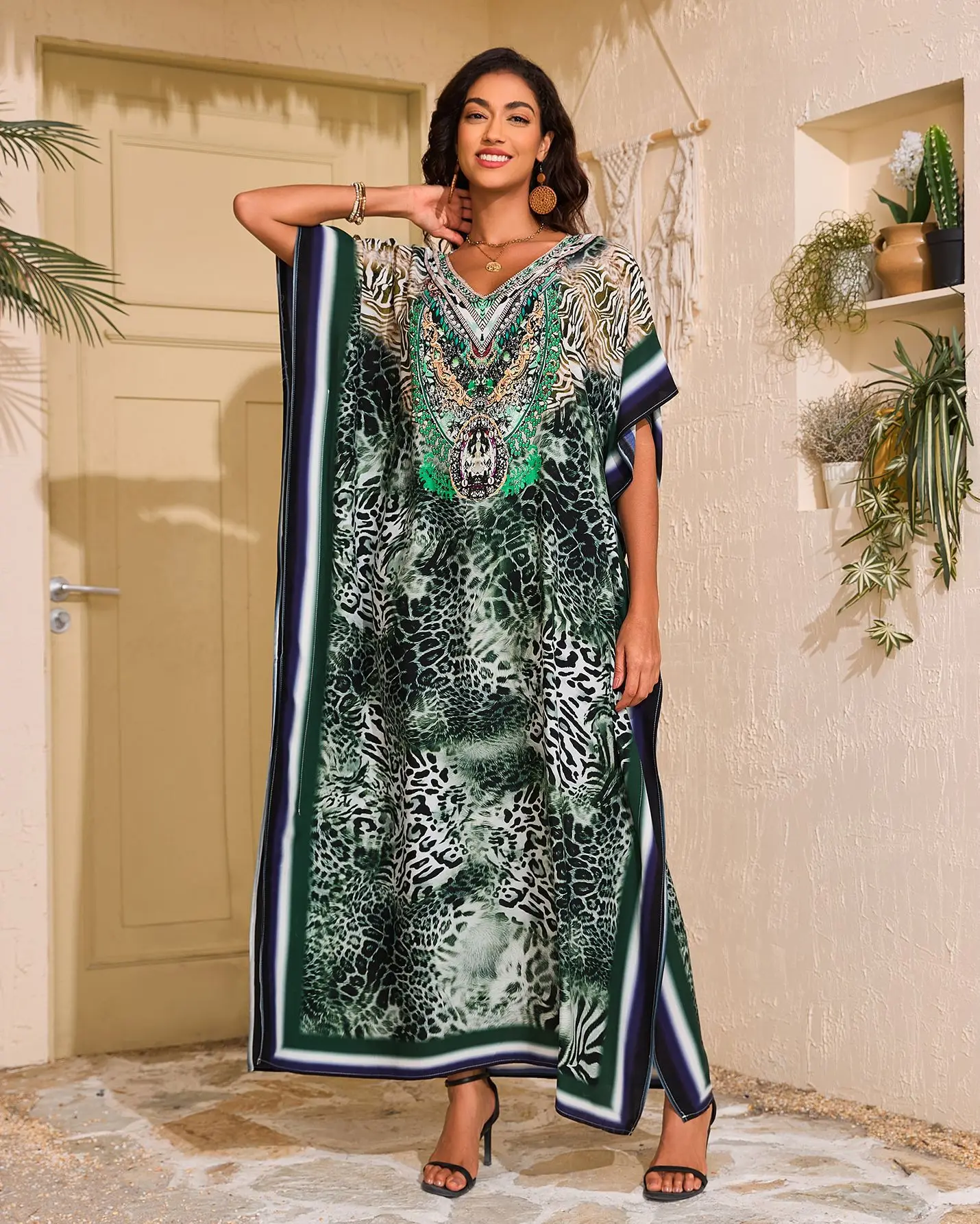 

Plus Size Kaftan Dresses for Women Beach Cover Ups Swimwear with V-Neck Lightweight Caftans for Vacation Dress