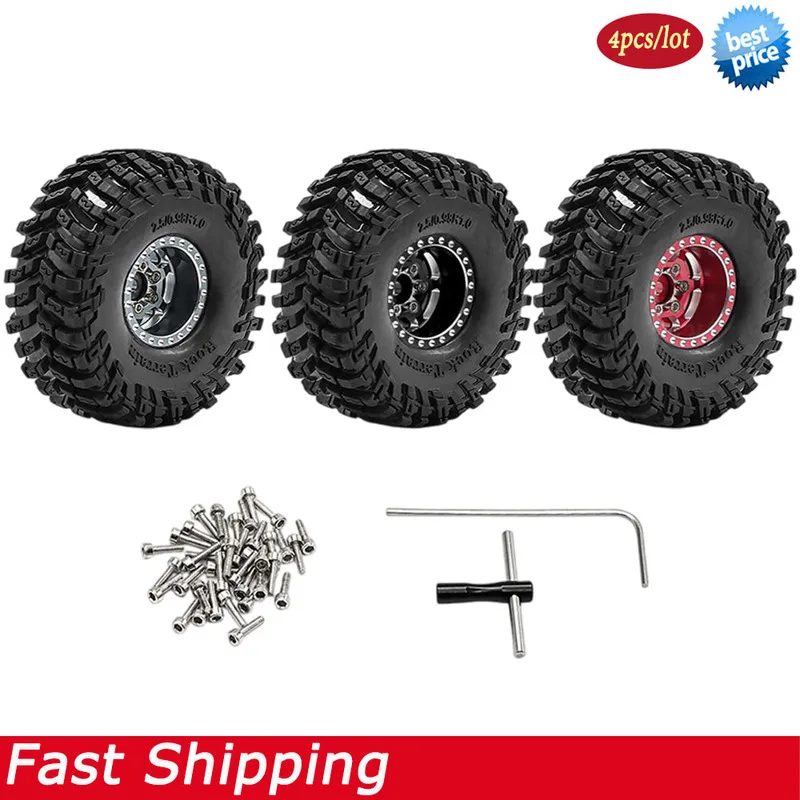 1.0'' Aluminium RC Cralwer Beadlock Wheel and Tires for 1/18 Traxxas TRX4M SCX24 Ascent-18 1/24 Axial AX24 FCX24 Upgrade Parts