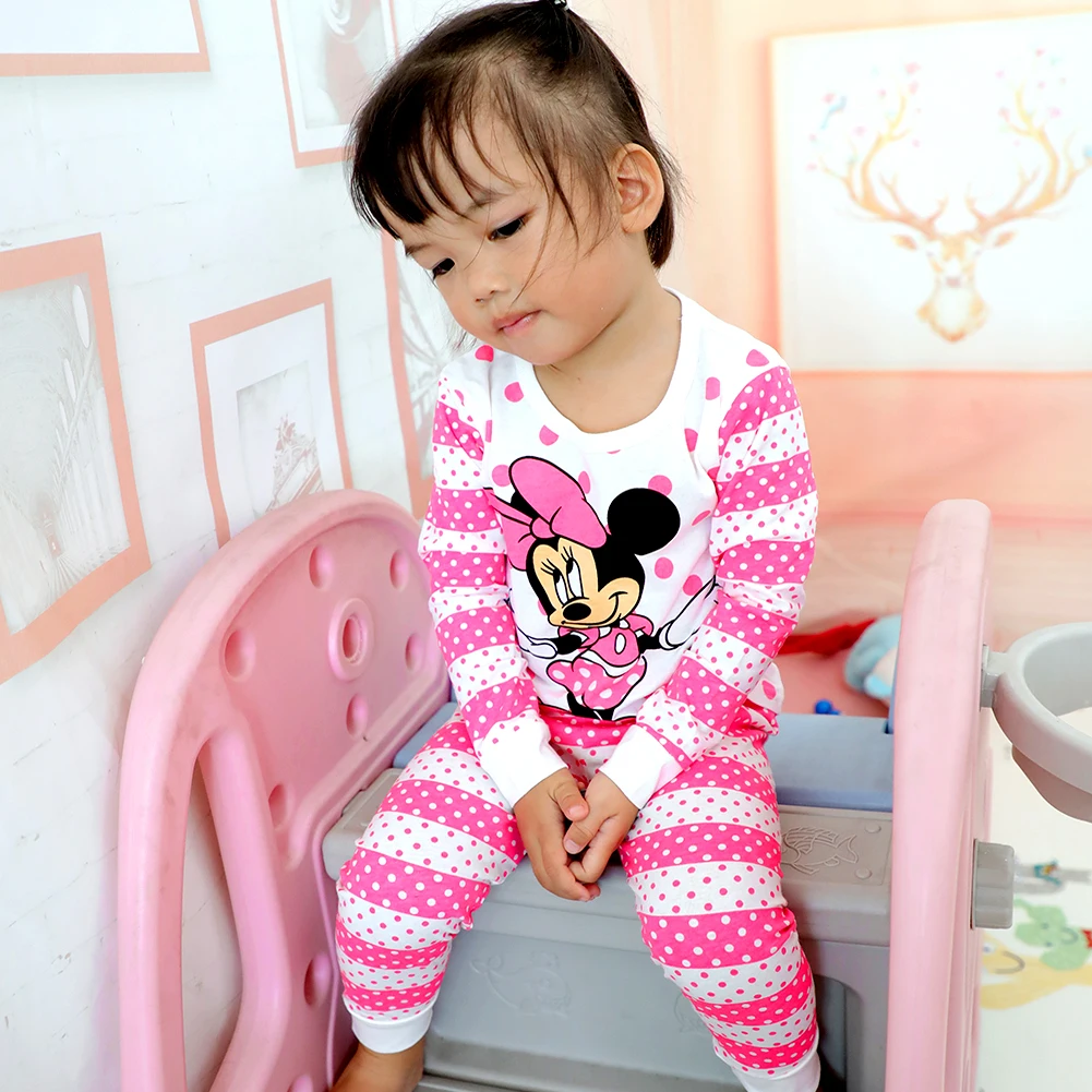 New Spring Autumn Children\'s Clothing Sets Minnie Many styles girl Sleepwear Kids Pajamas Set Baby Girls Cotton Cartoon Pyjamas