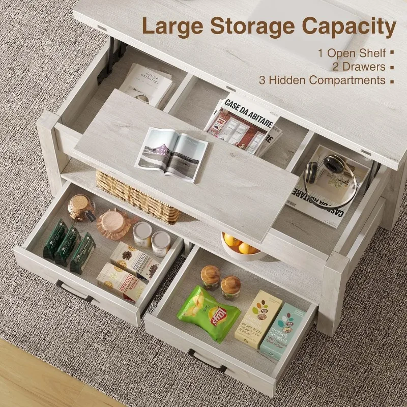 Multifunctional Coffee Table with Drawers and Hidden Compartments Convertible Into Dining Table  Suitable for Living Room Home