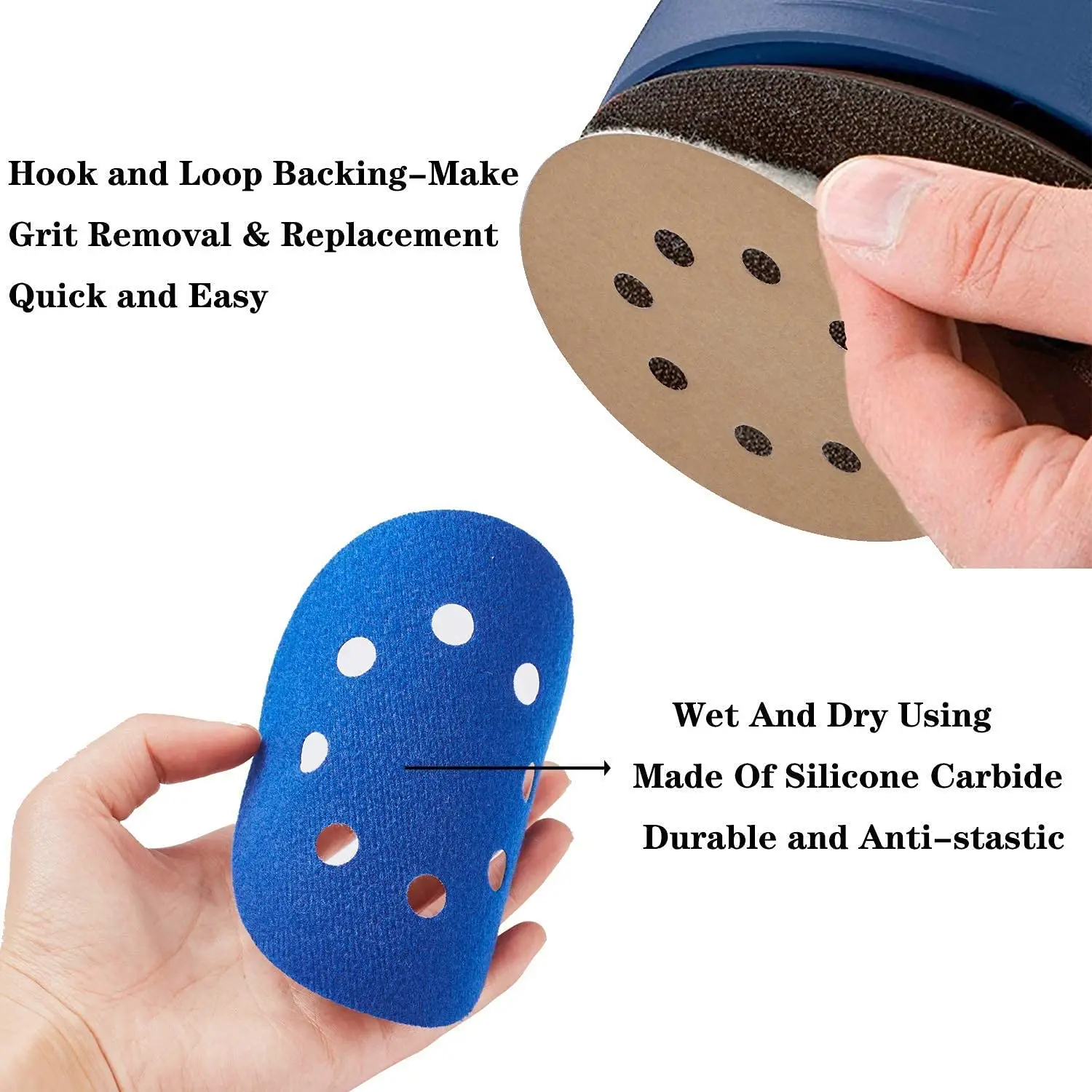 5 Inch 8 Hole Hook and Loop Sandpaper Kit 32pcs 1500-10000 Grits with Interface Pads for Random Orbital Sander Automotive Metal