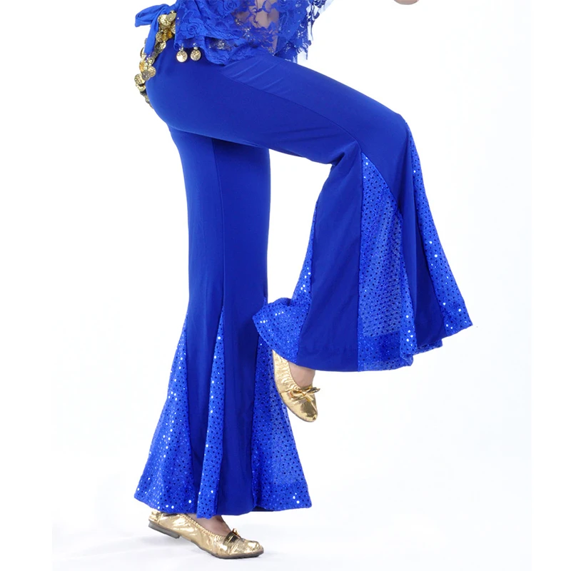 Women Belly Dance Pants Sequin Fishtail Flares Trouser Princess Bollywood Practice Dance Costume Indian Tribal Belly Dance Pants