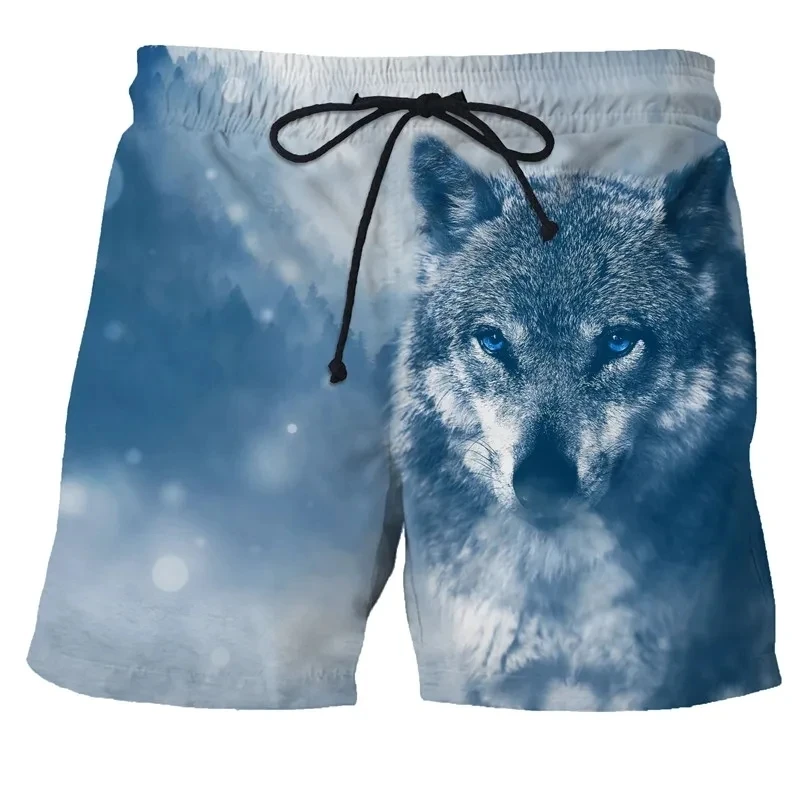 Wolf Animal Fashion Men\'S Beach Sexy Bodybuilding Shorts Quick Dry Pants Harajuku Fitness Board Surf Casual Gym Herren Homme