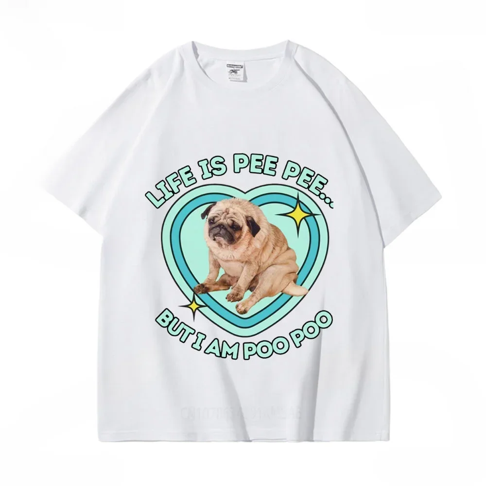 Fun Pug Meme Pattern T-shirt for Men and Women Fashion Hip Hop Plus Size T-shirt with Pure Short Sleeves