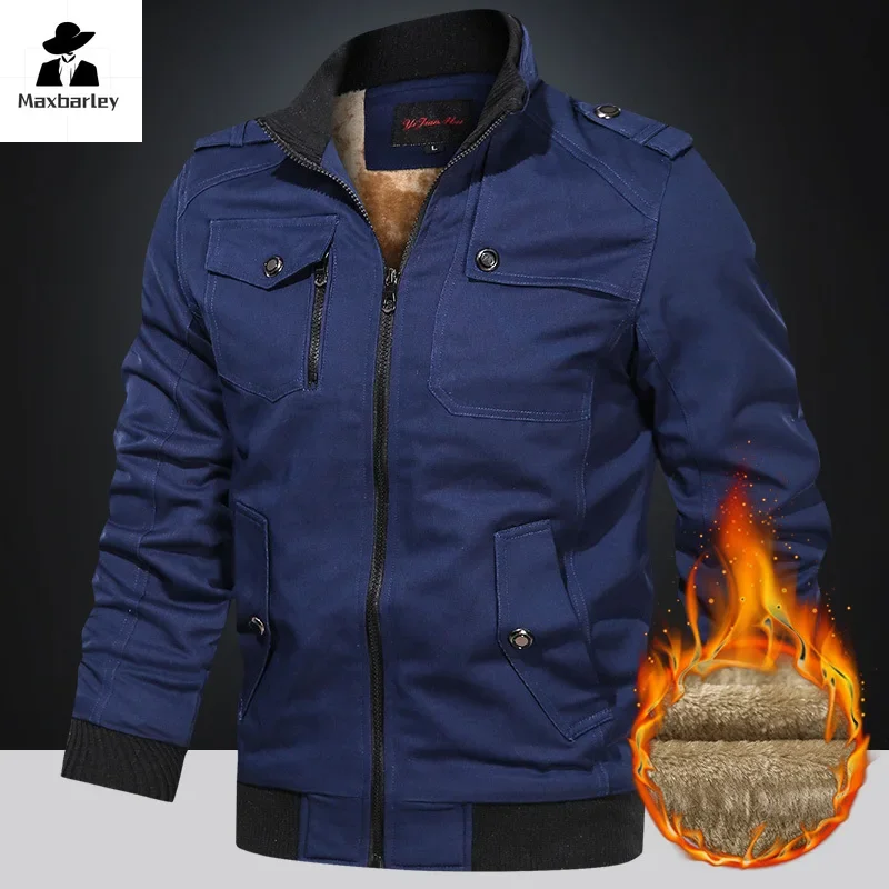Winter Cargo Jacket Men\'s Thickened Fleece-lined Pocket Pure Cotton Parka Vintage Field Hunting Warm Windproof Boxing Coat