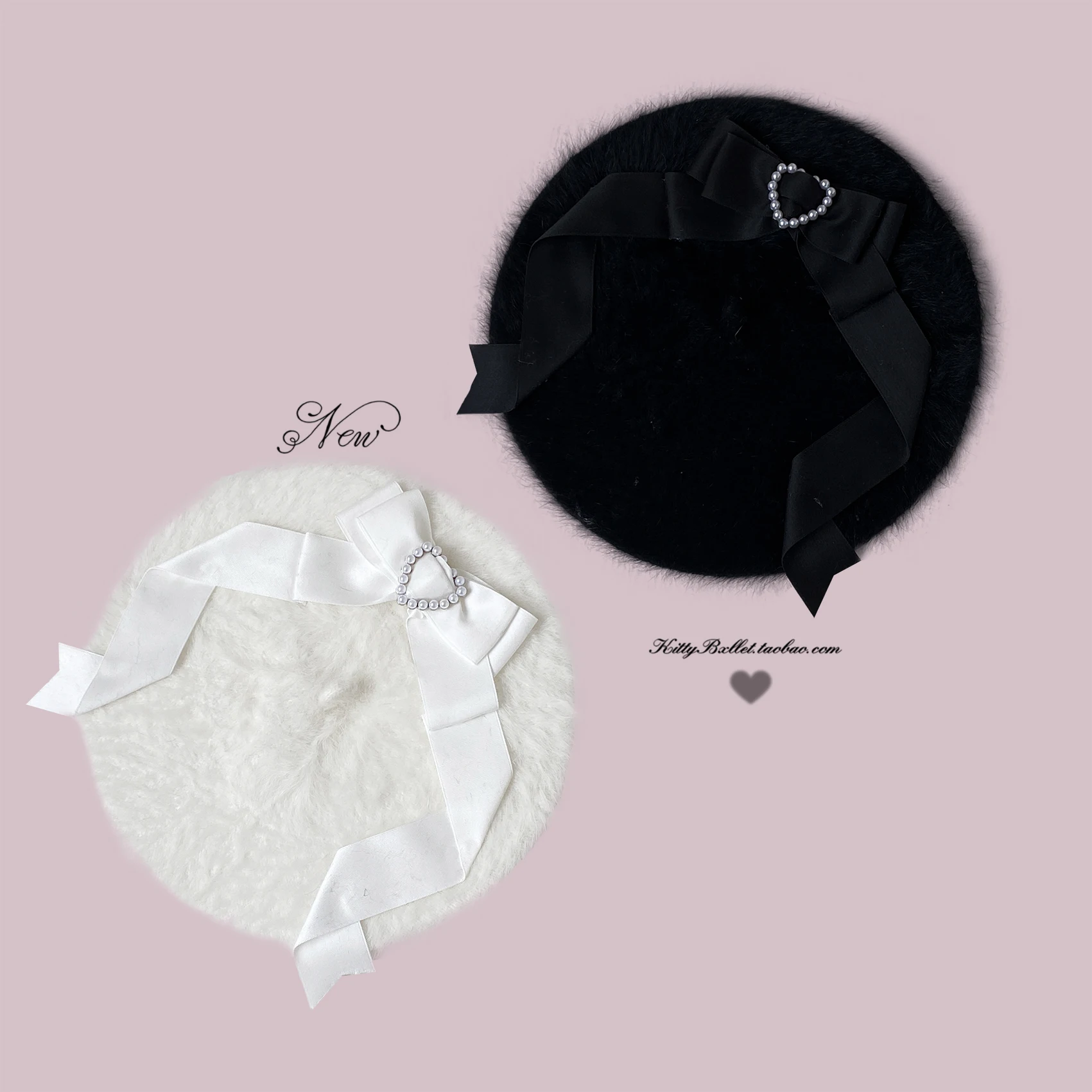 Japanese Original Mine Series Mass-produced Lolita Sweet Heart Knot Ribbon Plush Beret Women's Autumn Winter Warm Versatile Hat