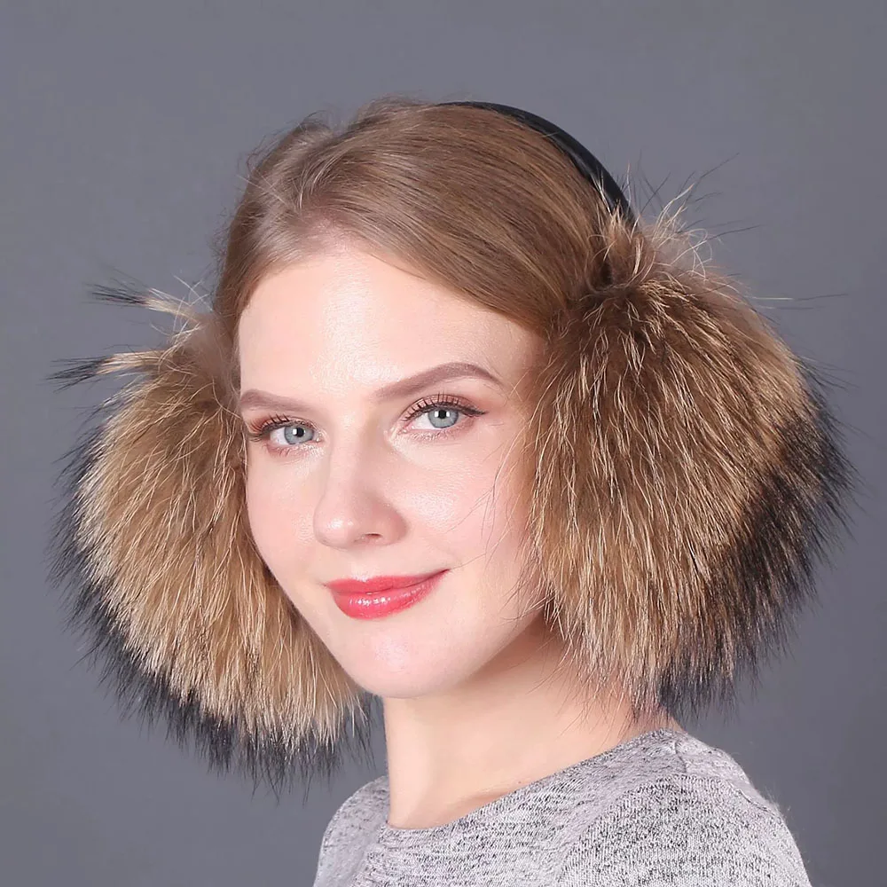 신상 럭셔리 여성용 여우털 귀마개 겨울 여성용 따뜻한 진짜 여우털 귀마개 소녀용 귀덮개 초대형 여성용 플러시 귀마개