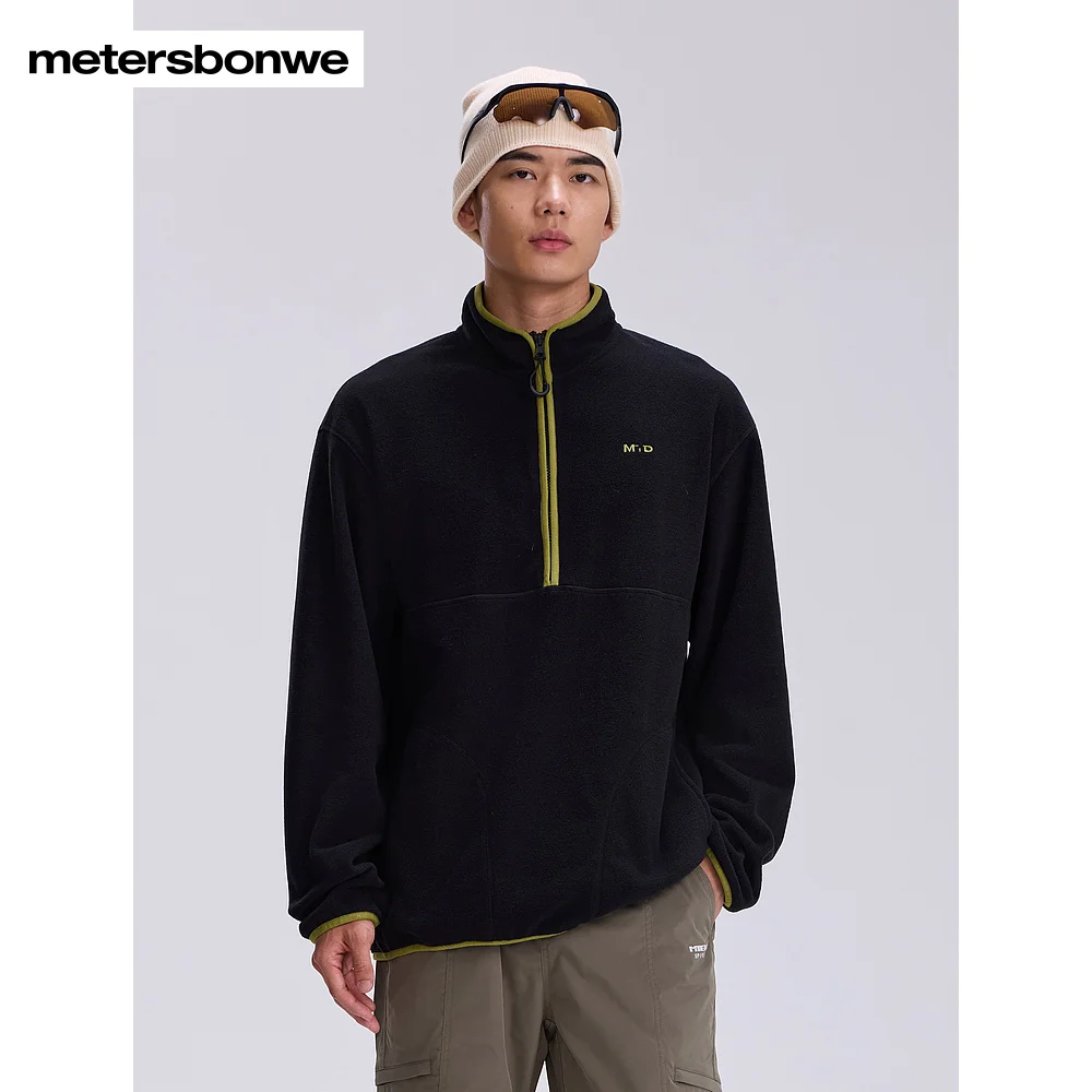 Metersbonwe-Maglione girocollo in pile con colletto rialzato semiaperto da donna Color Clash Abbigliamento casual morbido e confortevole. Autunno