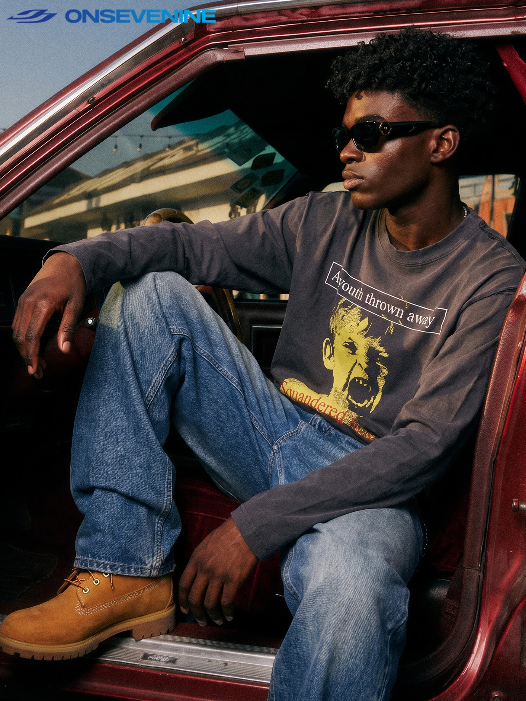 American Style Pure Cotton Long Sleeve T-Shirt 300g Heavyweight Worn-In Look Men's Casual round Neck Top for Spring Autumn