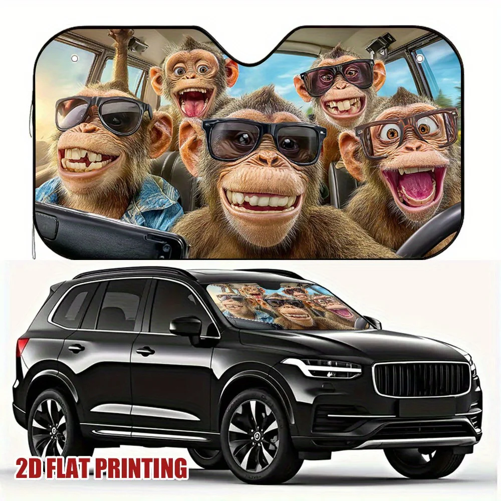 

1pc Funny Monkeys Road Trip Selfie Car Windshield Cover With UV Shielding, Ideal For Hot Weather