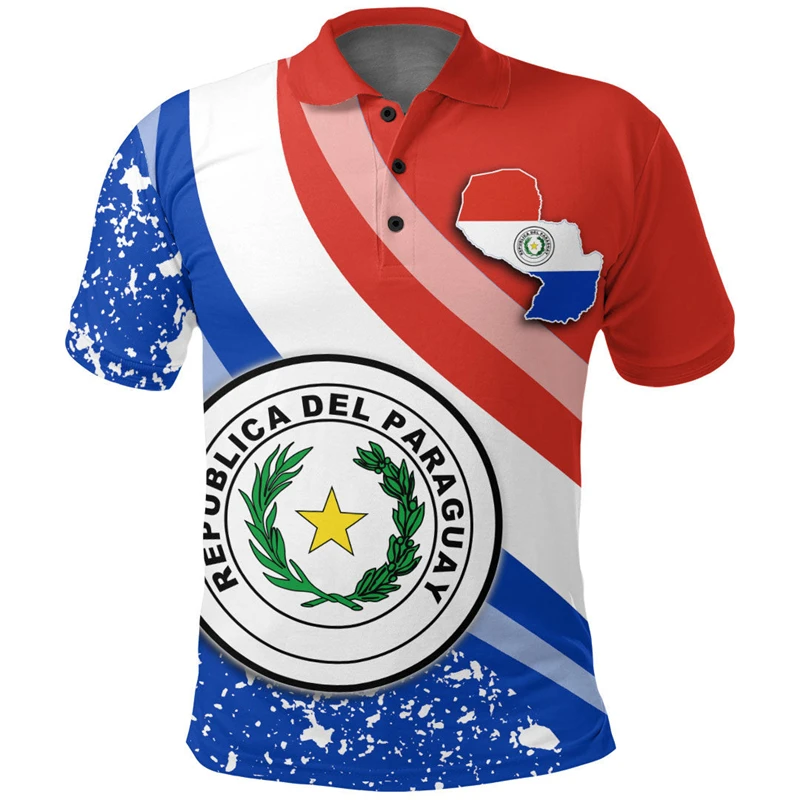 Paraguay Flag Map 3D Print Polo Shirts Daily Casual Sports Jersey POLO Shirt Female Clothing Oversized Short Sleeve Tees Tops