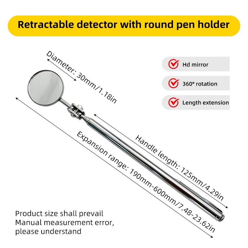 Circular maintenance inspection mirror with a 60cm telescopic maintenance reflector