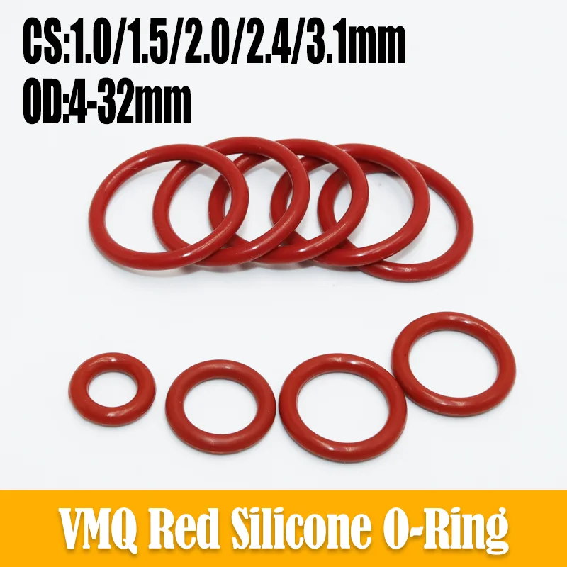 Anel de vedação de silicone de grau alimentício vmq vermelho oring junta de vedação cs 1/1.5/2/2.4/3.1mm resistência ao óleo térmico arruela de vedação de encanamento à prova d'água