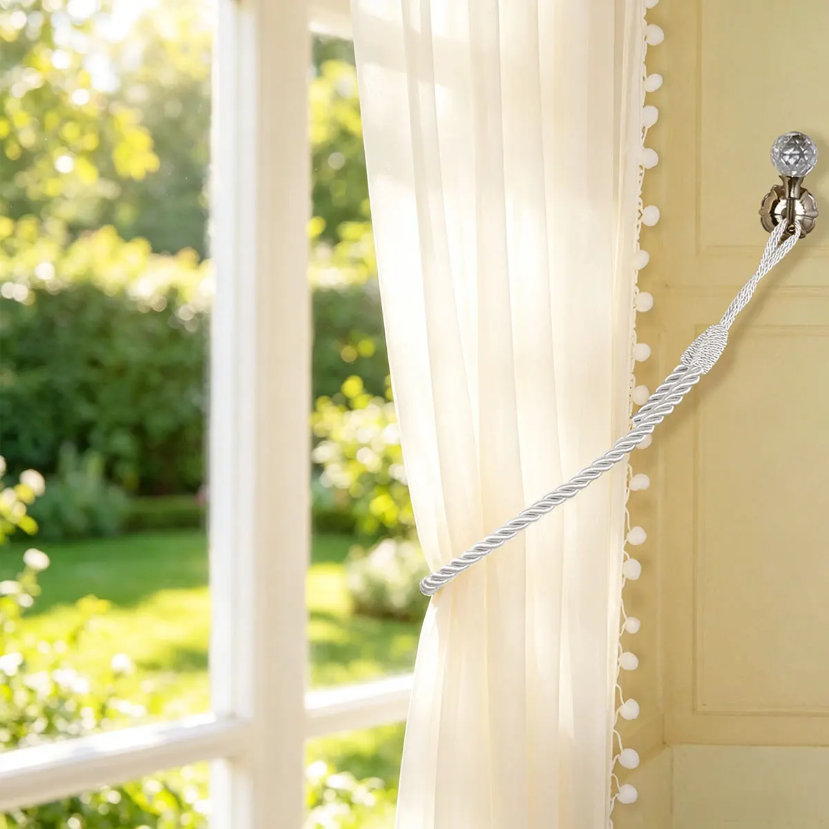 1 Pair Off White Twisted Rope Curtain Tiebacks, Minimalist Cream Wabi Sabi Ins Style, Adjustable Loop Hand Woven Drape Holdbacks