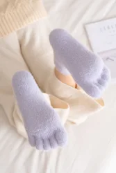 Winter Socks with Toes Soft Fluffy Coral Fleece Warm Toe Sock Women Mid-tube Five Fingers Cozy Thick Thermal Socks Female Gifts