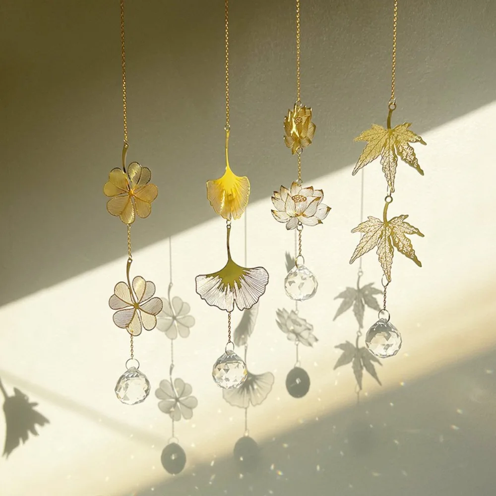 New Hanging Decoration Sun Catcher Lotus & Ginkgo Leaf Gift Crystal Prism Window Art Crystal Suncatcher Garden