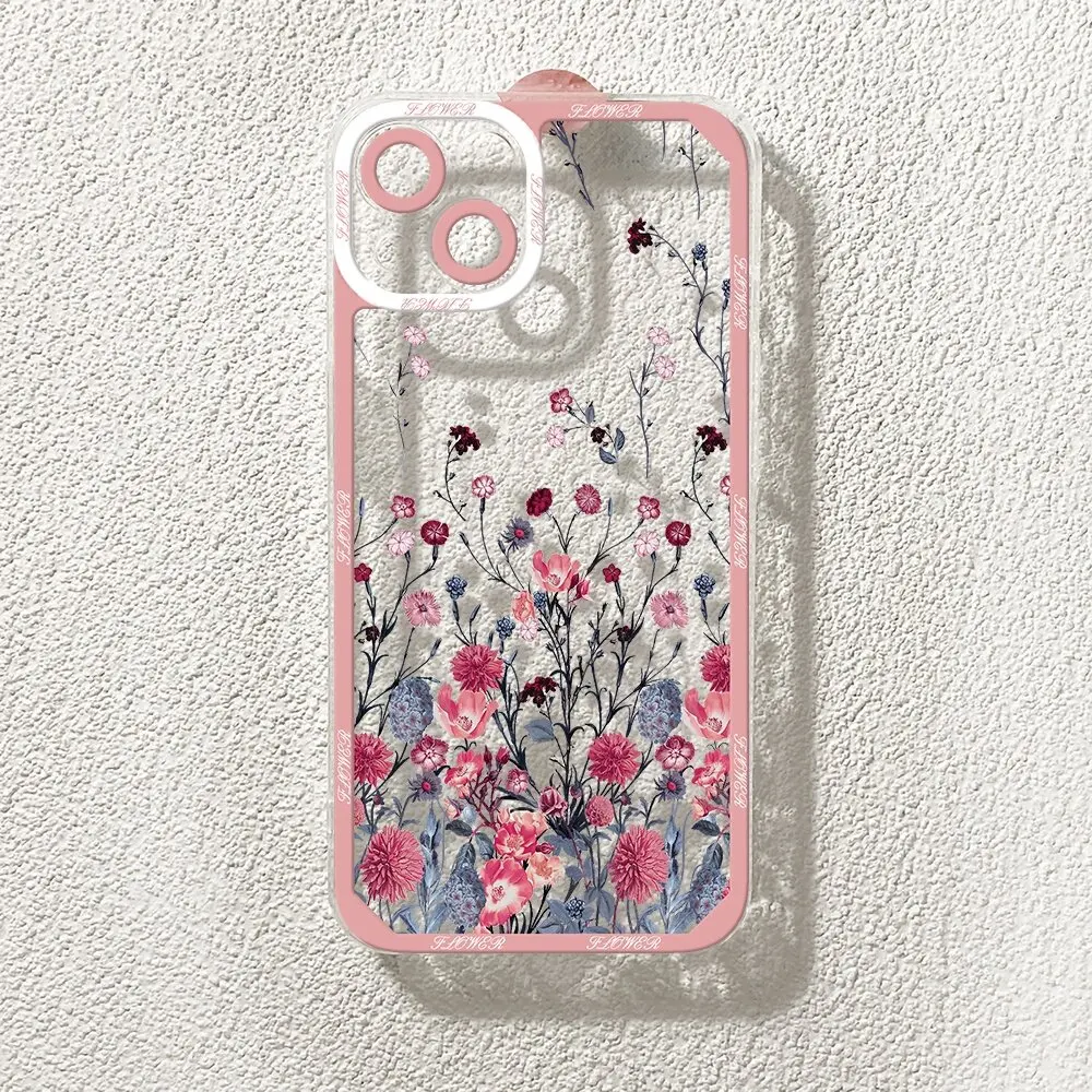 INS Korean Pink Violet Flowers Clear Case for Infinix Note 30 40 30i Hot 40 Pro 30 Play 30i Tecno Spark 10 20 Camon 19 Neo Cover