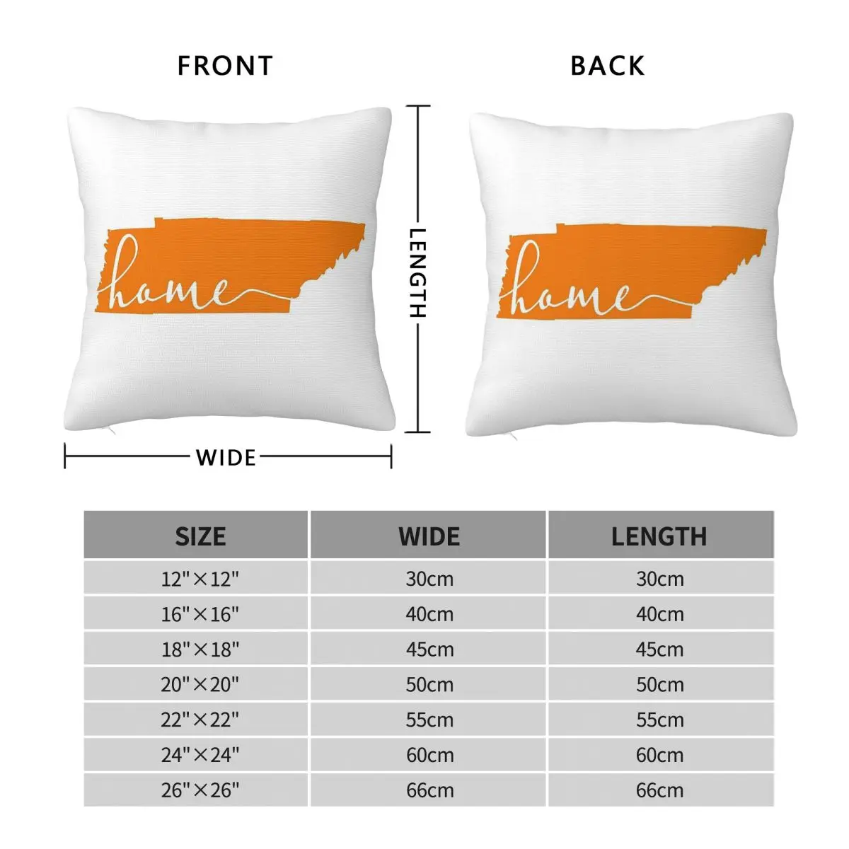 Orange Tennessee State Cursive Square Pillowcase Polyester Linen Velvet Printed Decorative Throw Pillow Case Home Cushion Cover