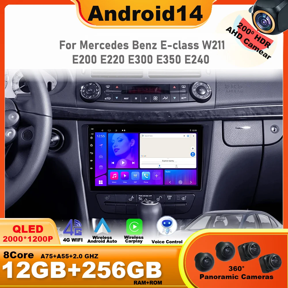 

Android14 For Mercedes Benz E Class S211 W211 CLS Class C219 2002 - 2010 Car Radio Multimedia Video Player Navigation GPS 4G BT