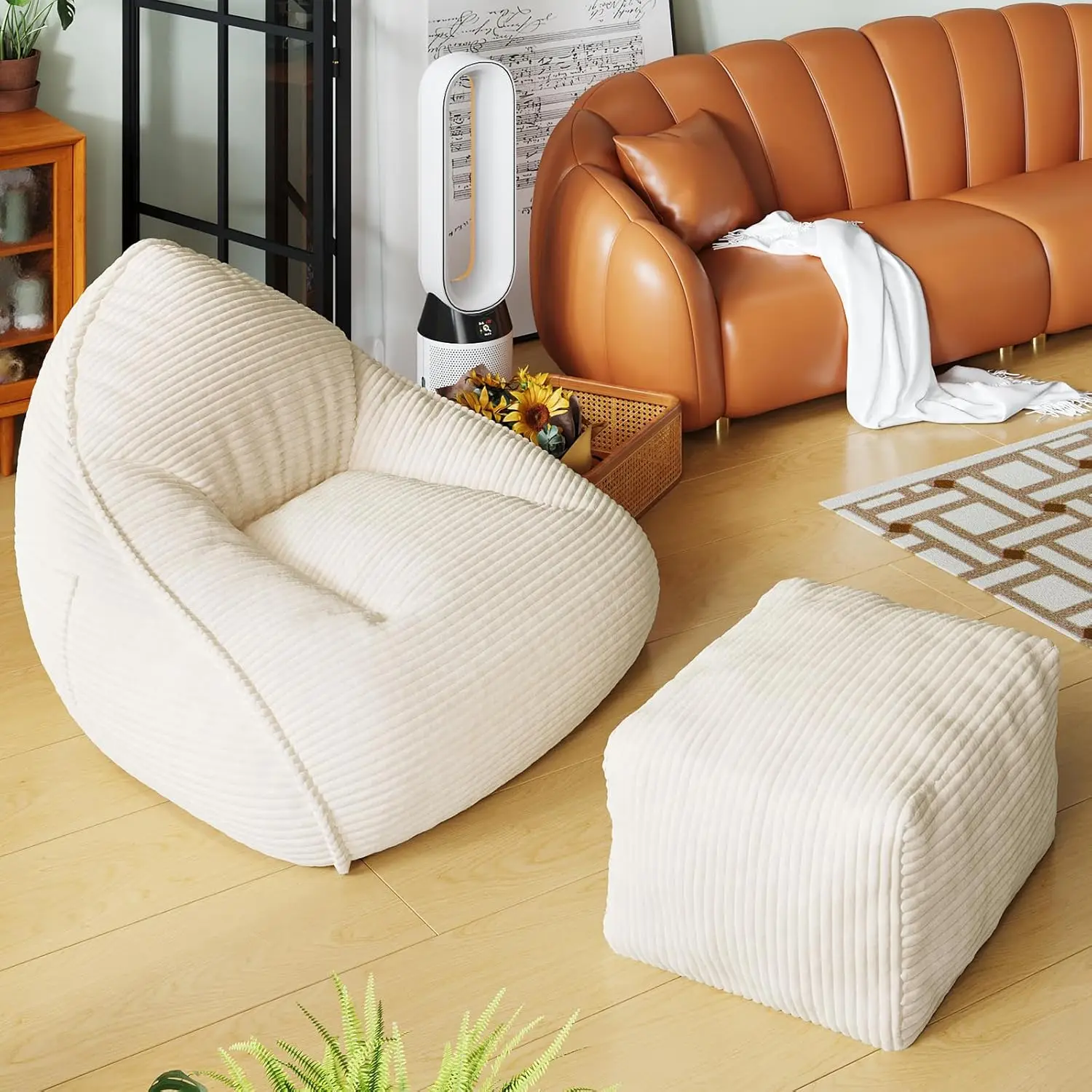 

Большое кресло-мешок и пуф из вельвета с эффектом памяти, для взрослых, для гостиной, спальни, балкона, игровой комнаты, бежевое, на заказ