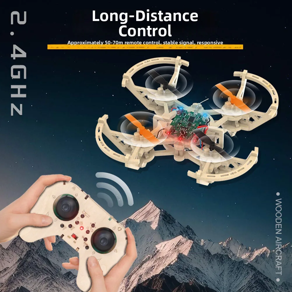 RC Wooden Drones Model Kit 3 Speed Modes Takeoff Landing 5-7min Flight Time Remote Control Quadcopter For Hobbyists