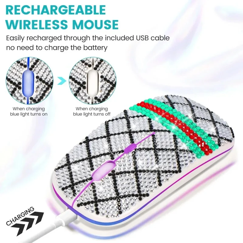 New 2.4G Bluetooth dual mode Rechargeable Wireless Bluetooth Mouse Ancient Color Scheme Diamond Studded Mouse