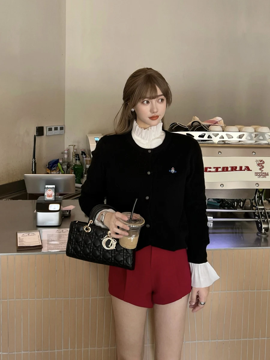 

INJUNE Dr Oliver Museum Женский вязаный шерстяной свитер с вышивкой звезд, длинными рукавами, круглым вырезом, на молнии, для повседневной носки, летний