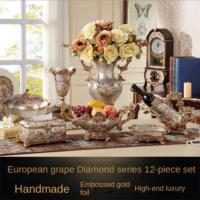 Luxury European Fruit Plate Set Creative Home Living Room Coffee Table Decorations Home Tissue Box Ashtray Vase Ornaments