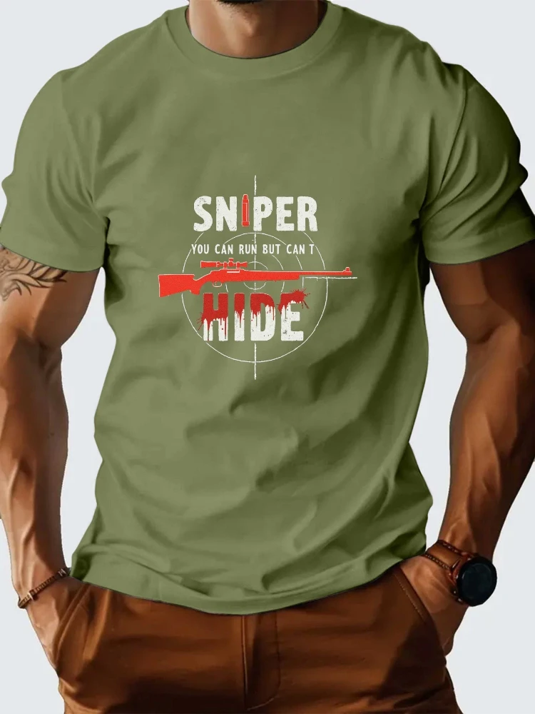 Sniper-Themed with Sniper Rifle&Bullet Casings design-100% cotton summer O-neck short sleeve casual printed men's T-shirt.