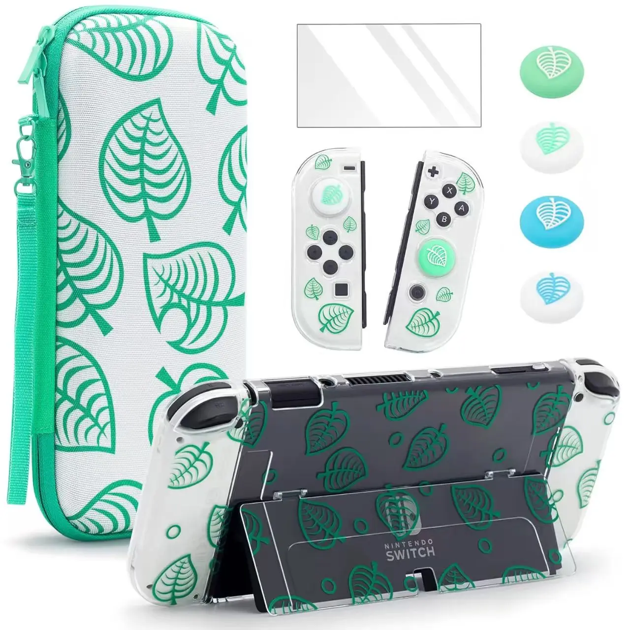 Carrying travel Case bundle kit For Nintendo Switch/Oled protrctive hard shell pouch temper film glass joycon case joystick cap