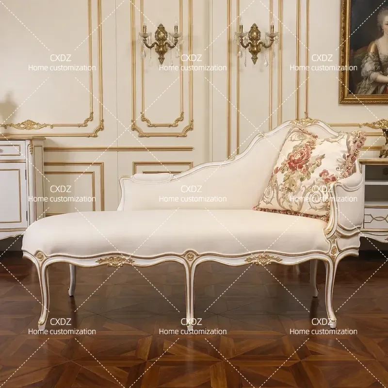 French Light Luxury Solid Wood Carving Chair European Retro Fabric Living Room Leisure Recliner Wedding Room Beauty Couch