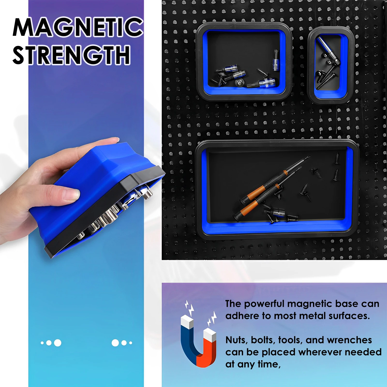 3Pcs Collapsible Magnetic Parts Tray Set Silicone Foldable Magnetic Tool Tray 3 Size Magnetic Tool Square Tray for Screw