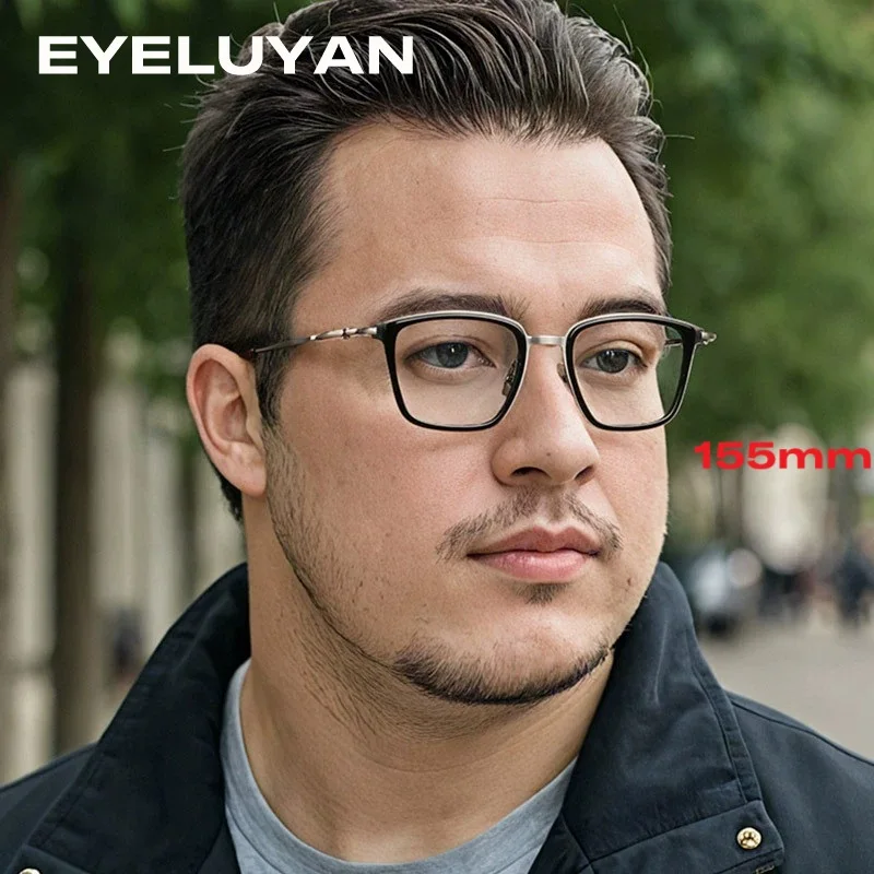 EYELUYAN 155mm Size Wide Face Glasses Frame Men Acetate Titanium Fashion Square Full-Rim Optical Spectacles Frame