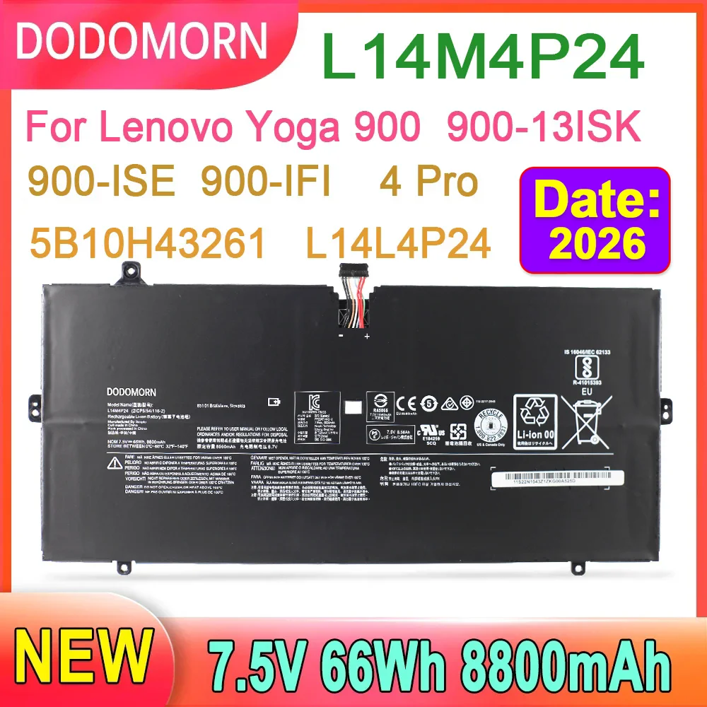 DODOMORN L14M4P24 batería del ordenador portátil para Lenovo Yoga 900 900-13ISK 900-ISE 900-IFI serie L14L4P24 alta calidad 8800mAh 66WH 7,5 V