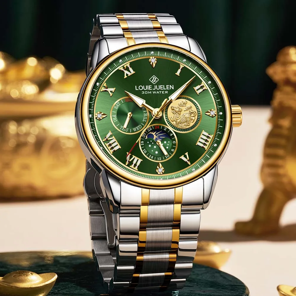 LOUIE JUELEN New Men's Quartz Watch Luminous Sun Moon and Stars Men's Wristwatch Gift For Men Relojes Para Hombres