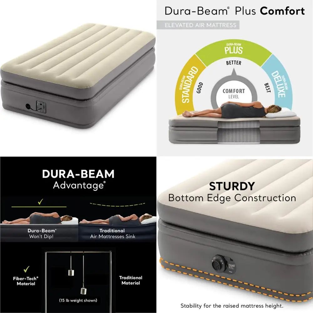

Elevated Comfort Fiber-Tech Air Mattress with Built-In Pump - Twin Size, Home Bedding Technology