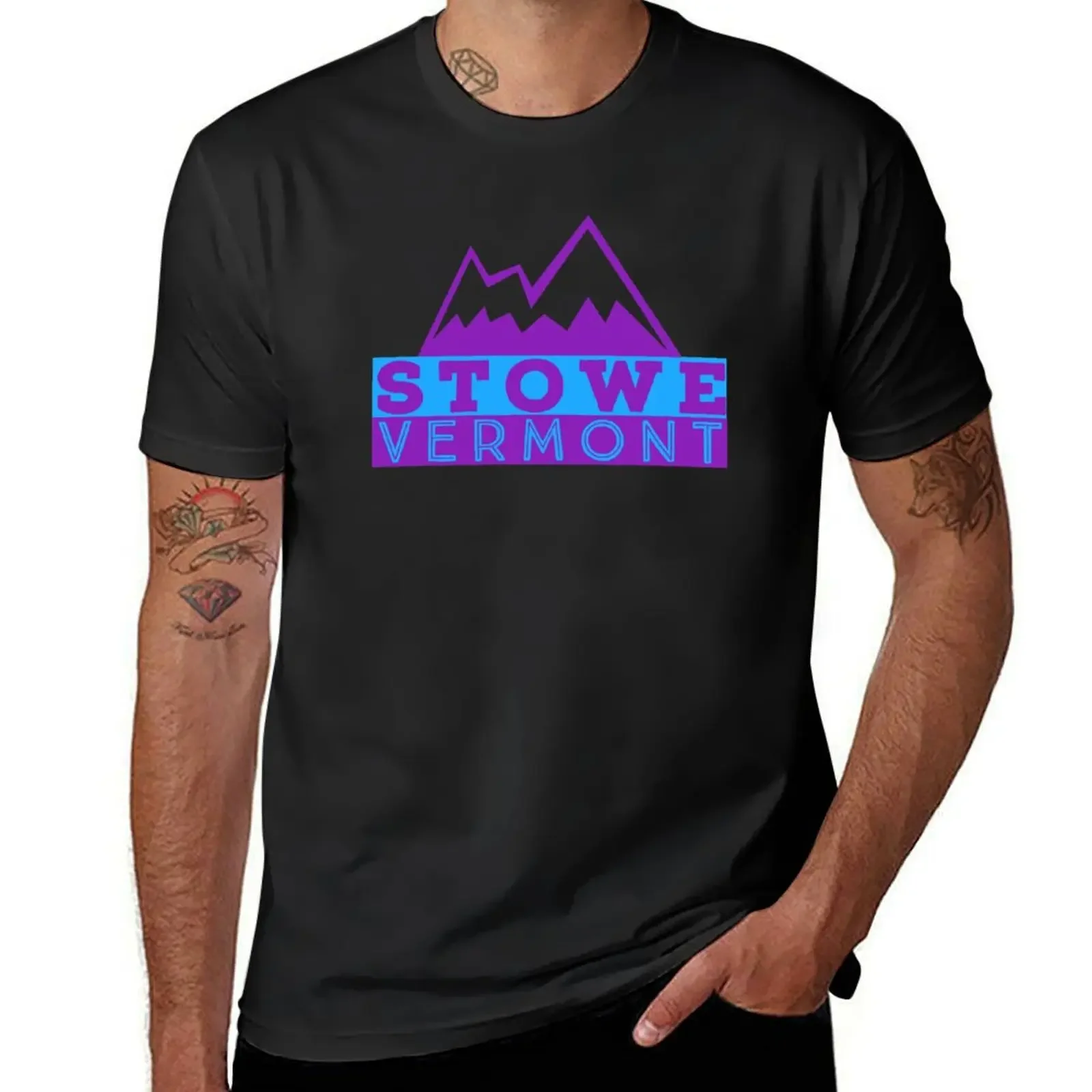 Stowe Vermont Purple and Blue Retro Sunset Mountain Traveler T-Shirt plus size clothes custom shirt Men's t-shirt