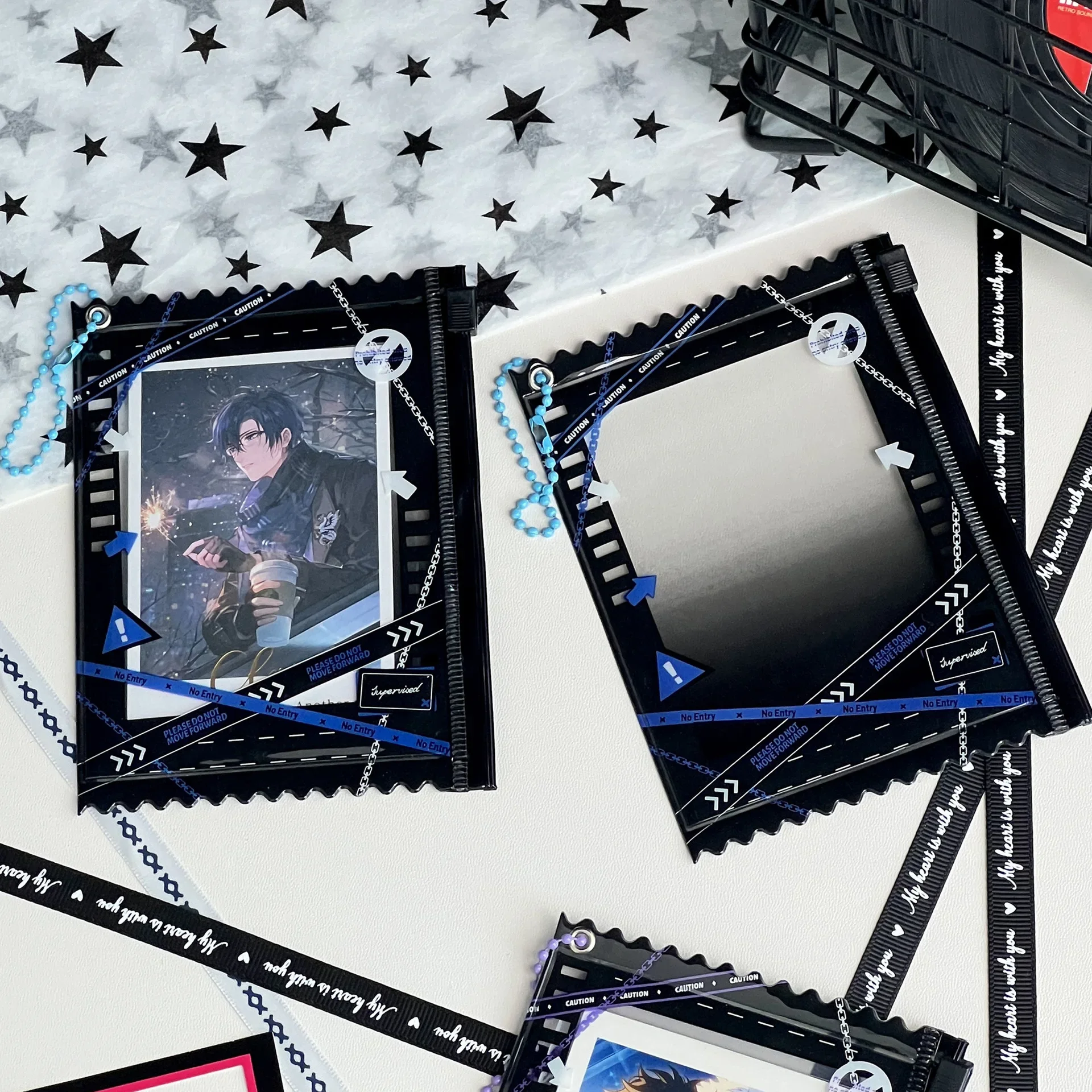 MINKYS-línea de advertencia Kawaii, soporte para sesión fotográfica Kpop de 3 pulgadas, soporte para tarjetas fotográficas, bolsa colgante, papelería escolar