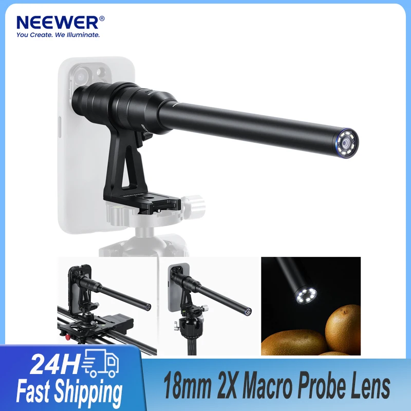 NEEWER 18mm 2x Macro Probe Lens with 17mm Thread Mount For iPhone Samsung Smartphone Wide Angle Specialty Lens Waterproof