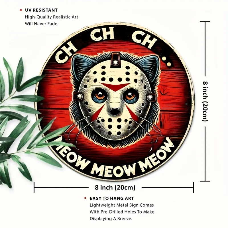 Room Decor 1pc8 x 8inch (20 x 20cm)Noete Horror Jason Cat Meow Metal Poster Wall Decor For Him Country Home Decor Vintage Tin Si