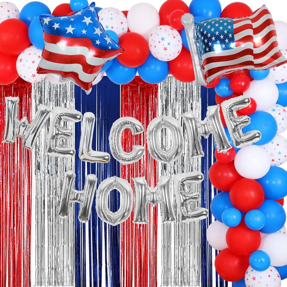 

Welcome Home Party Decor Military Red Blue Garland Arch Kit American Flag Foil Balloons Patriotic Themed Homecoming Decorations