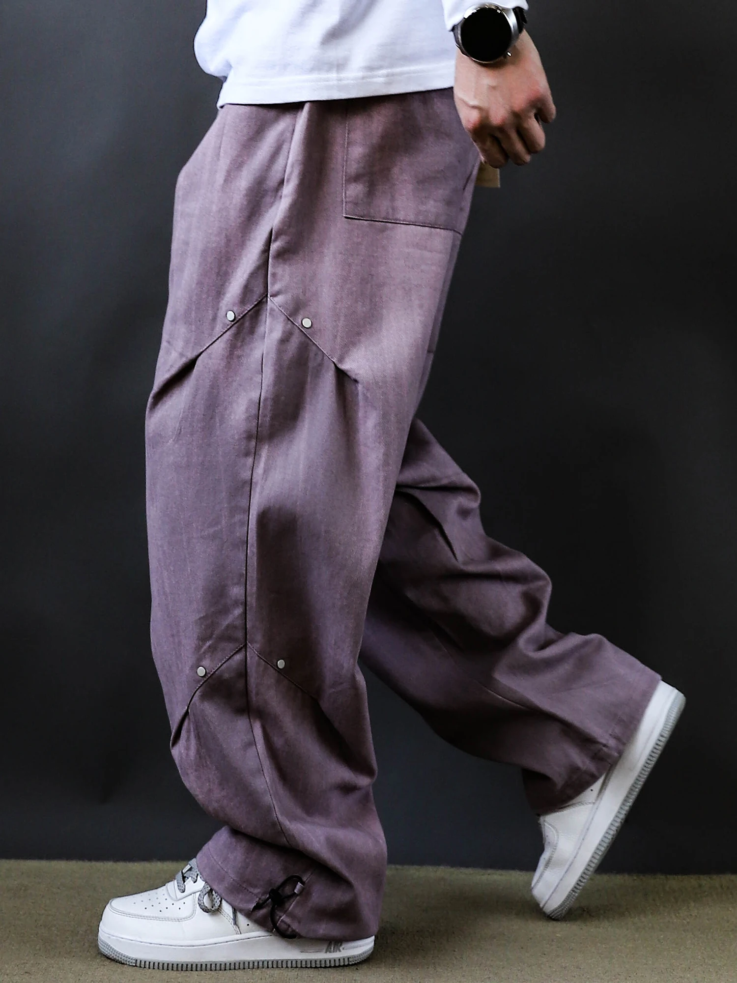 

Loose Straight Leg Casual Pants for Men in Purple Color Street Sle Hip Hop Workwear Trousers Trendy Wide Leg Pants