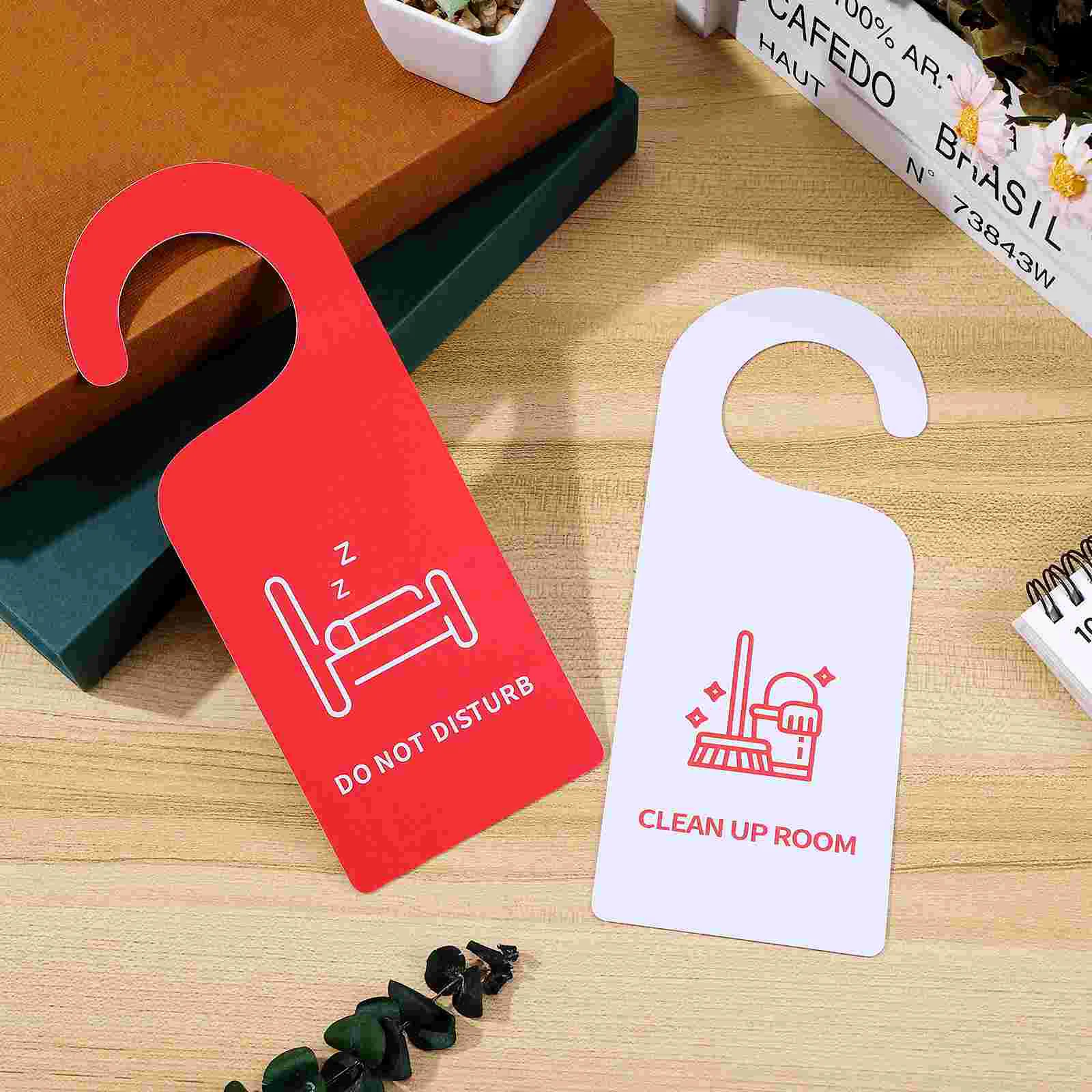 4 Pcs Door Listing PVC Hanger Tags for Office Signs Handles Double Side Hotel Not Disturb Front